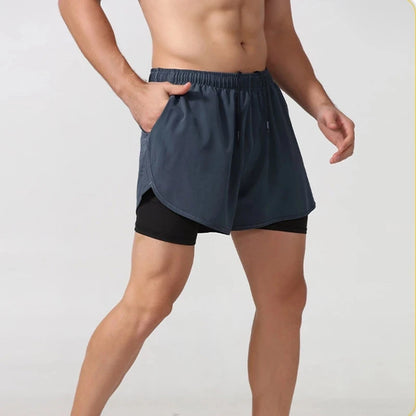 Men's Running Shorts Quick-drying Fitness Black Double Layer Shorts Men Sport Workout Training Bodybuilding Short Pants