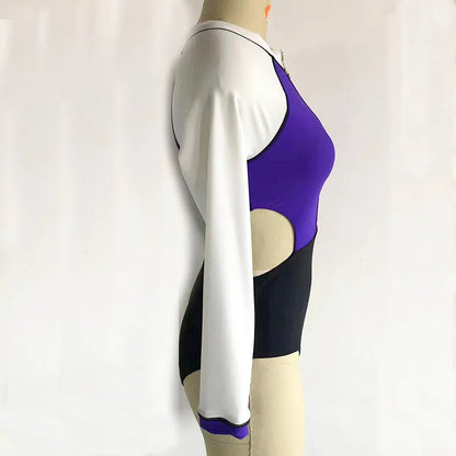 Patchwork One-Piece Swimsuit Long Sleeve Swimwear Sports Backless Women's Swimming Bathing Suit Beach Wear Bather Surfing