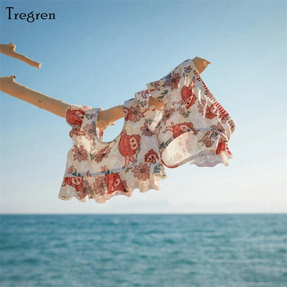 Tregren Cute Toddler Baby Girl Bikini Flower/Bull Head Print Swimsuit Ruffle Swimwear Summer Swimming Pool Hot Spring Beach Wear