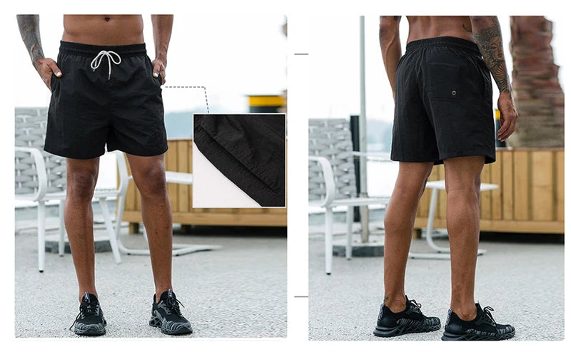 Mens Swim Trunks with Mesh Lining Side Pockets Solid Beach Shorts Quick Dry Lightweight Drawstring Board Shorts Summer Swimwear