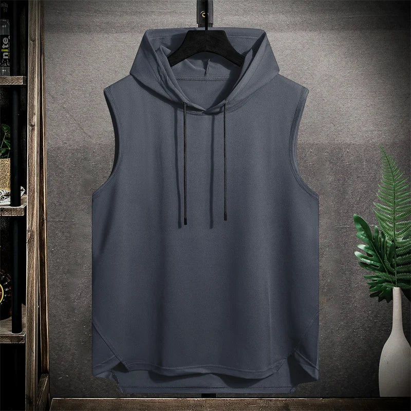 Short Sleeve Quick Dry Vest Men's Black Grey Tshirt GYM Tank Top Tees With Hoodies Fashion Clothes OverSize 4XL