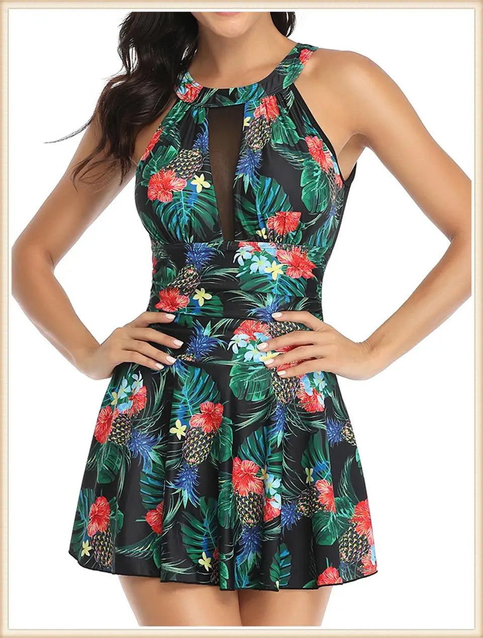 Backless Print Swimsuit Dress Women High Waist Bikini Swimwear Female Padded Bathing Suit Swimming Beachwear Summer Tankini
