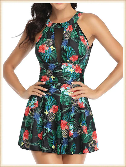 Backless Print Swimsuit Dress Women High Waist Bikini Swimwear Female Padded Bathing Suit Swimming Beachwear Summer Tankini