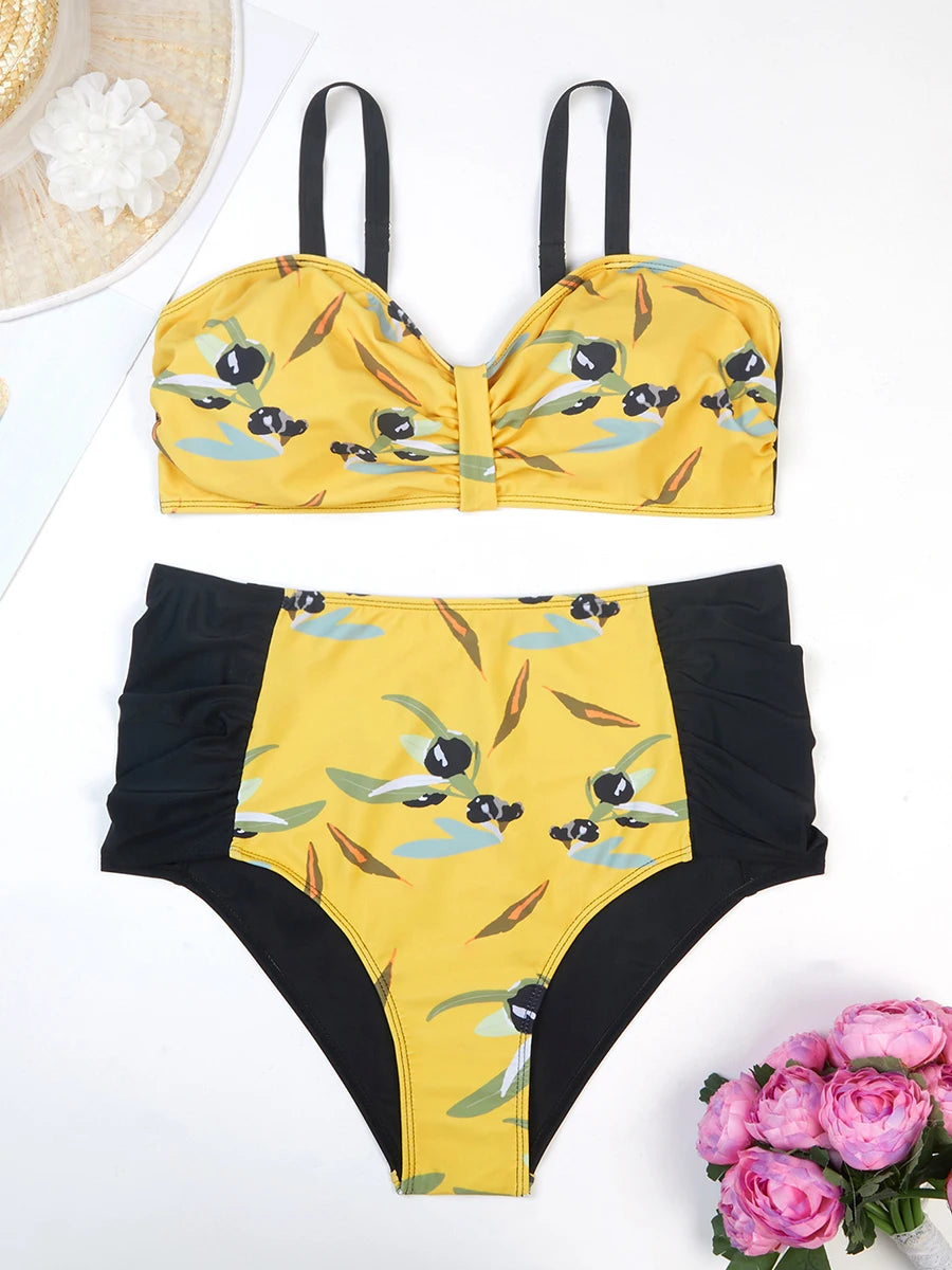 Large Plus Size Print Bikini Two Piece High Waist Swimsuit Women Swimwear Female Bathing Suit Beachwear Swimming