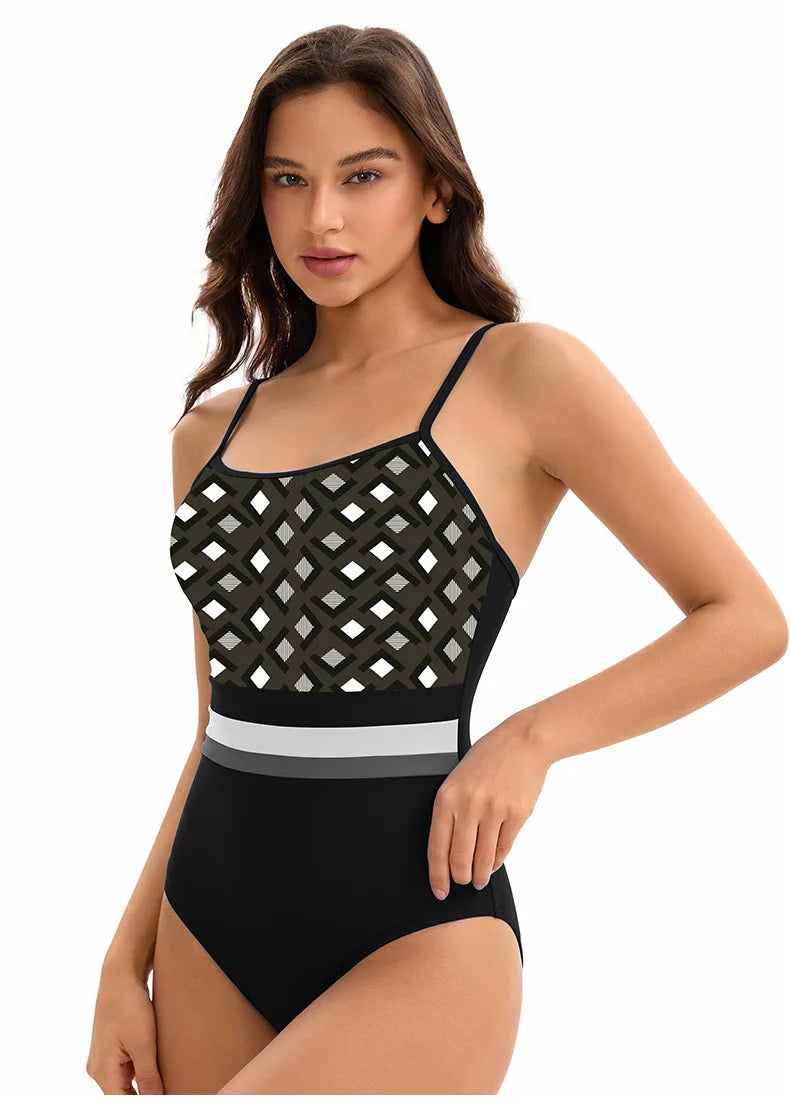 Women's One Piece Swimsuit Summer Triangle Spaghetti Strap Tight Swimwear Beach Sport Rash Guard  Padded No Underwire