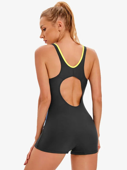 8 colors  Women's Slim Boyleg One Piece Athletic Swimsuit Full Coverage Racerback Bathing Suit for Training