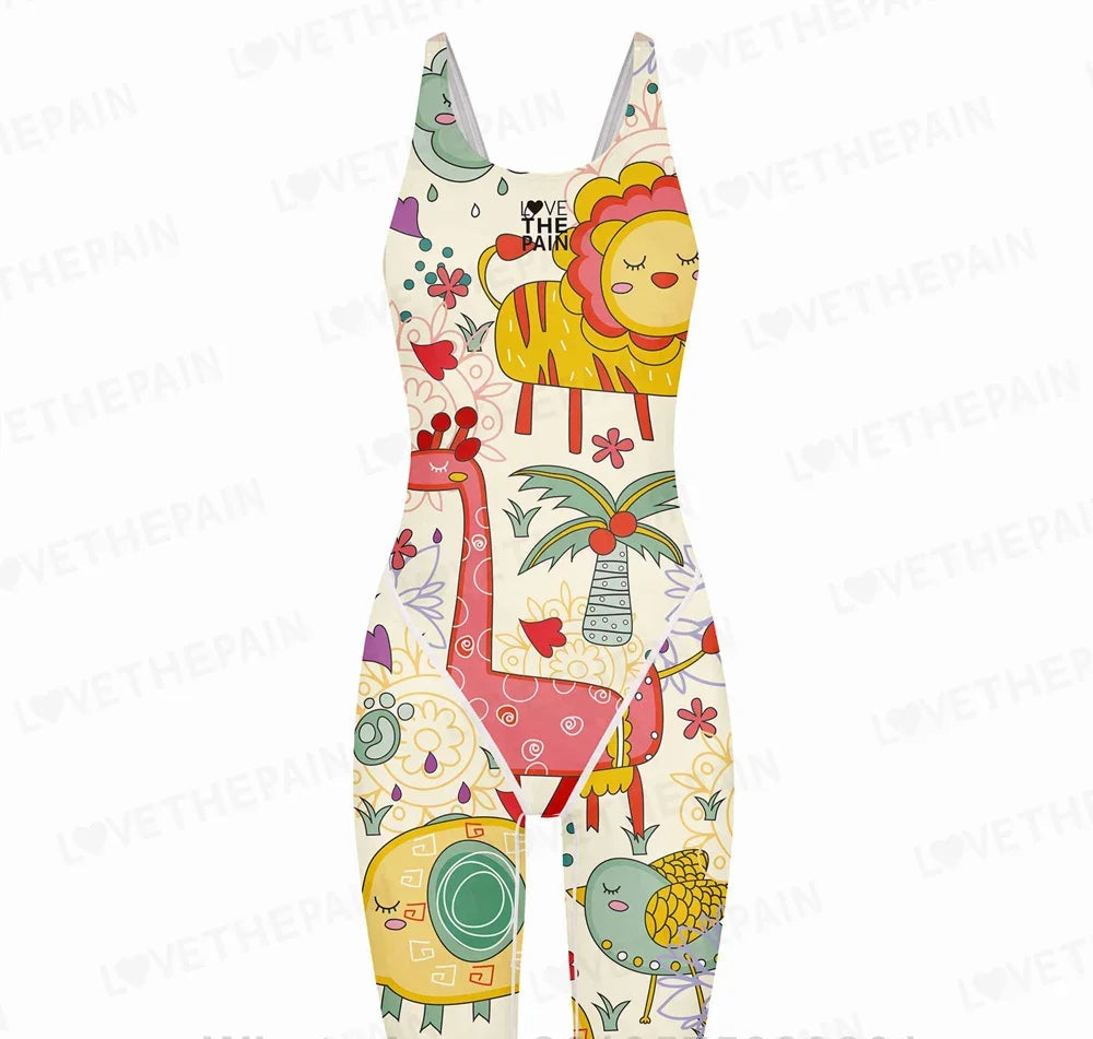 Girls Love The Pain Interesting Print Swimwear Competitive Swimming One Piece Swimsuit Knee Length Bathing Suit Beach Wear