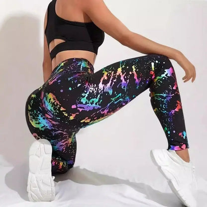 Running Yoga Fitness Sports Pants Tummy Control Butt Lifting Print Sensation Tight Base Layer Pants Nine Point Length