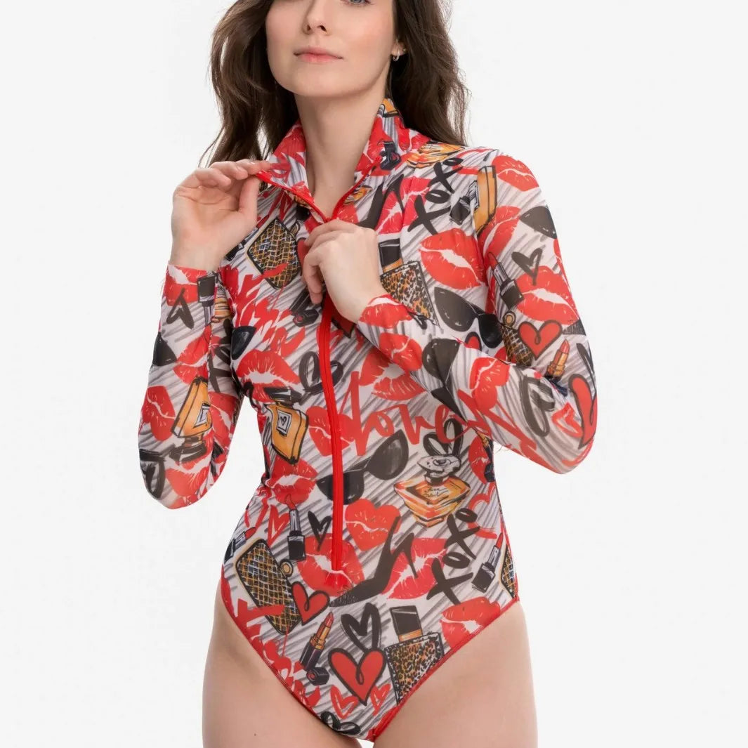 Rash Guard Swimsuit Transparent Printed Transparent Quick Drying  Swimming Suit for Women Bathing Suit One Piece Swimwear Women