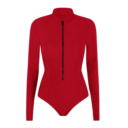 S - 2XL 4 Colors Long Sleeve With Zipper Surf Rash Guard One Piece Swimsuit Women Swimwear Female Bather Bathing Suit Swim