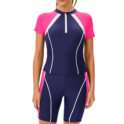 Sport Womens Seperated Two Piece Swimsuit Long Sleeves Rash Guard Set Fashion UV Protection Bathing Suits Swimwear Boyleg Short
