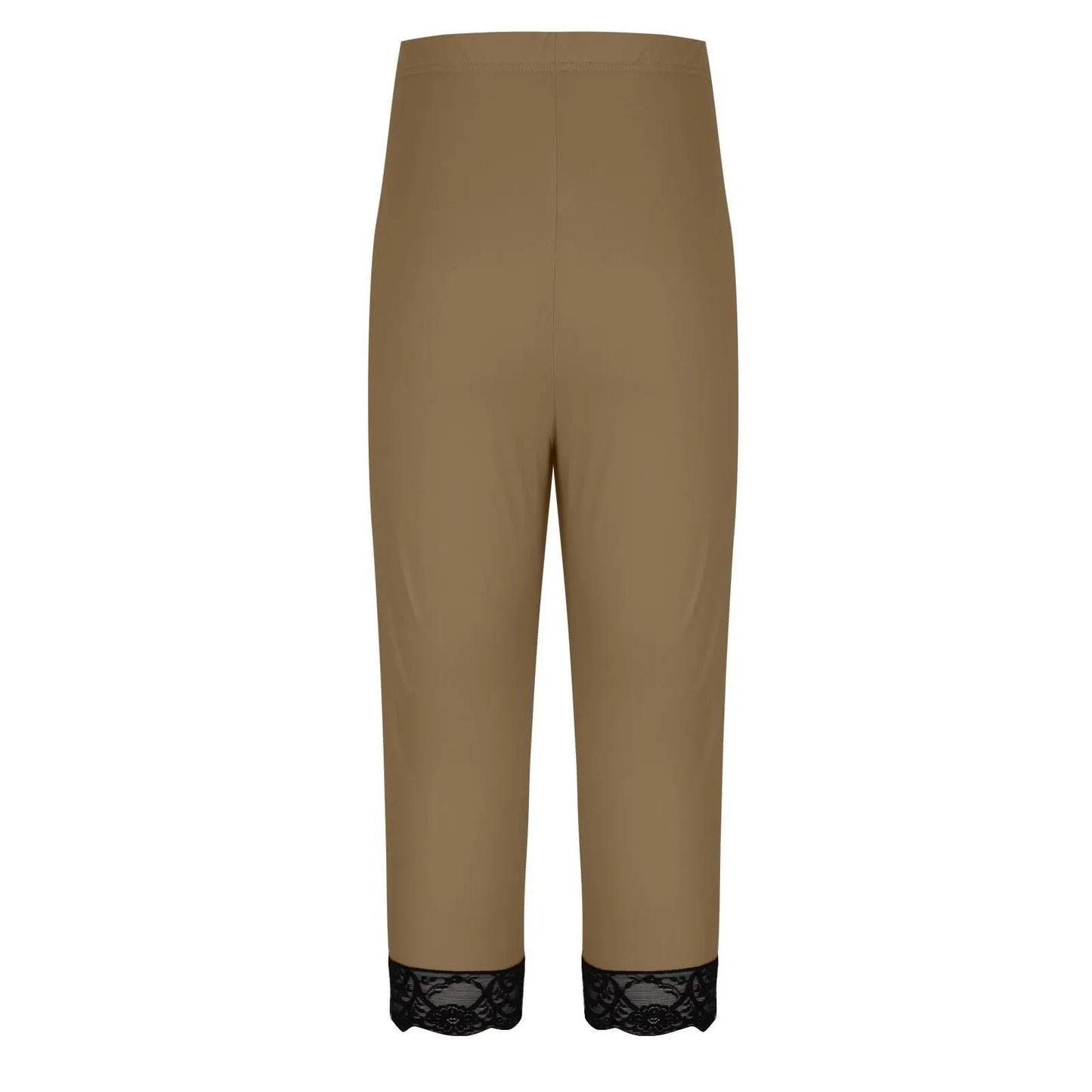 Plus size yoga pants women's fashion large solid color lace splicing bottom pants with elastic waist sports cropped pants