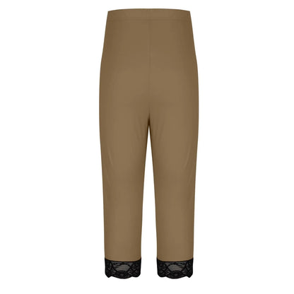 Plus size yoga pants women's fashion large solid color lace splicing bottom pants with elastic waist sports cropped pants