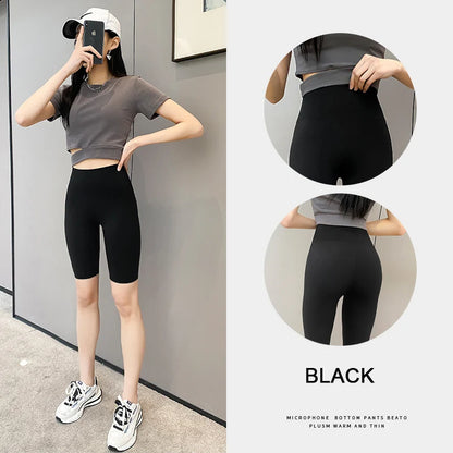 BIVIGAOS Summer Basic Cycling Shorts Women Casual Sharkskin Knee Length Short Legging High Waist Tight Sport Running Biker Short