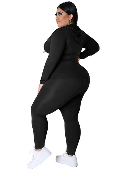 Wmstar Plus Size Two Piece Outfits Women Hoodies Sweatsuit Leggings Pants Sets Solid Stretch Matching