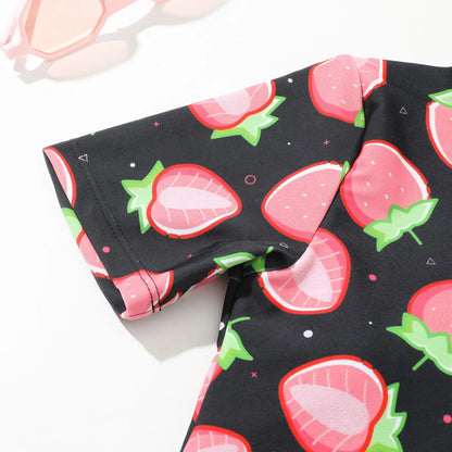 Pink Strawberry Girls One Piece Swimsuit 7-12 Year Kids Swim Suit Zipper Children's Swimwear 2024 Surf Bathing Suits