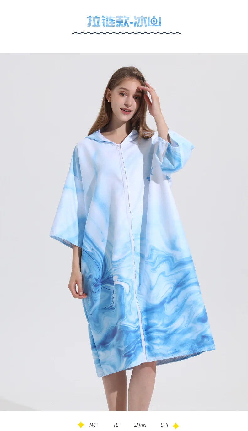 Surf Poncho Changing Robe with Hood Quick Dry Microfiber Wetsuit Changing Towel with Zipper for Bath Beach Surfing Men Women