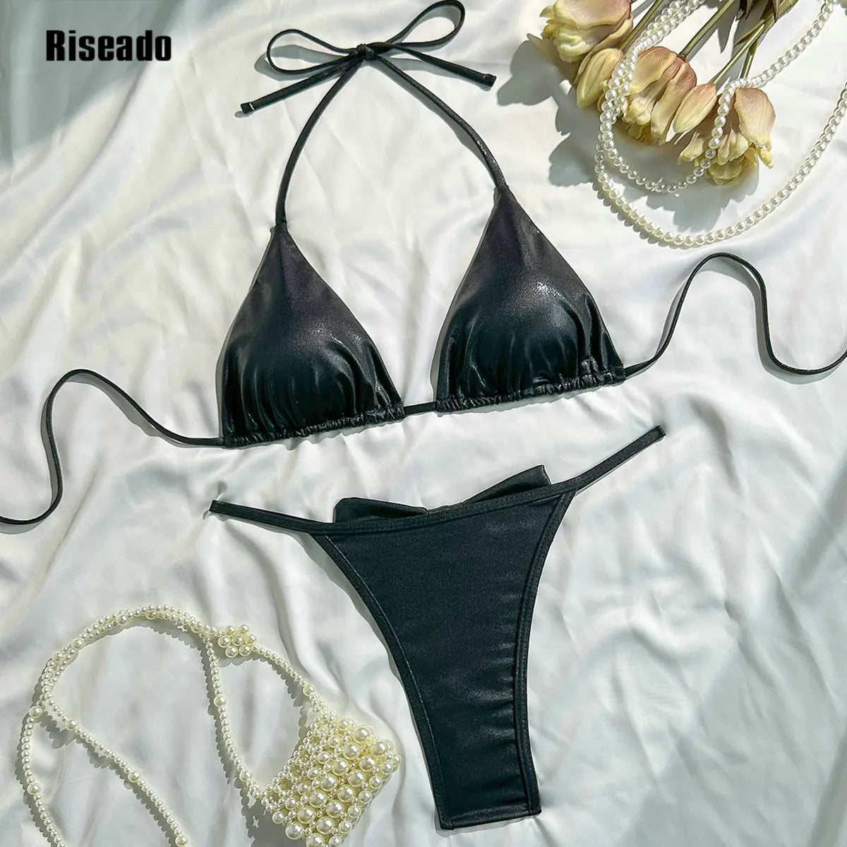 Women's Micro Triangle Bikini Set with Bow Details