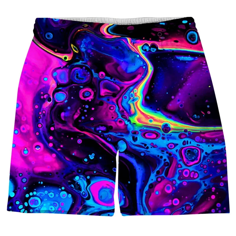 Colorful Psychedelic Graffiti 3D Printed Men Beach Shorts Cool Summer Street Hip Hop Harajuku Y2k Men Kids Hawaiian Short Pants