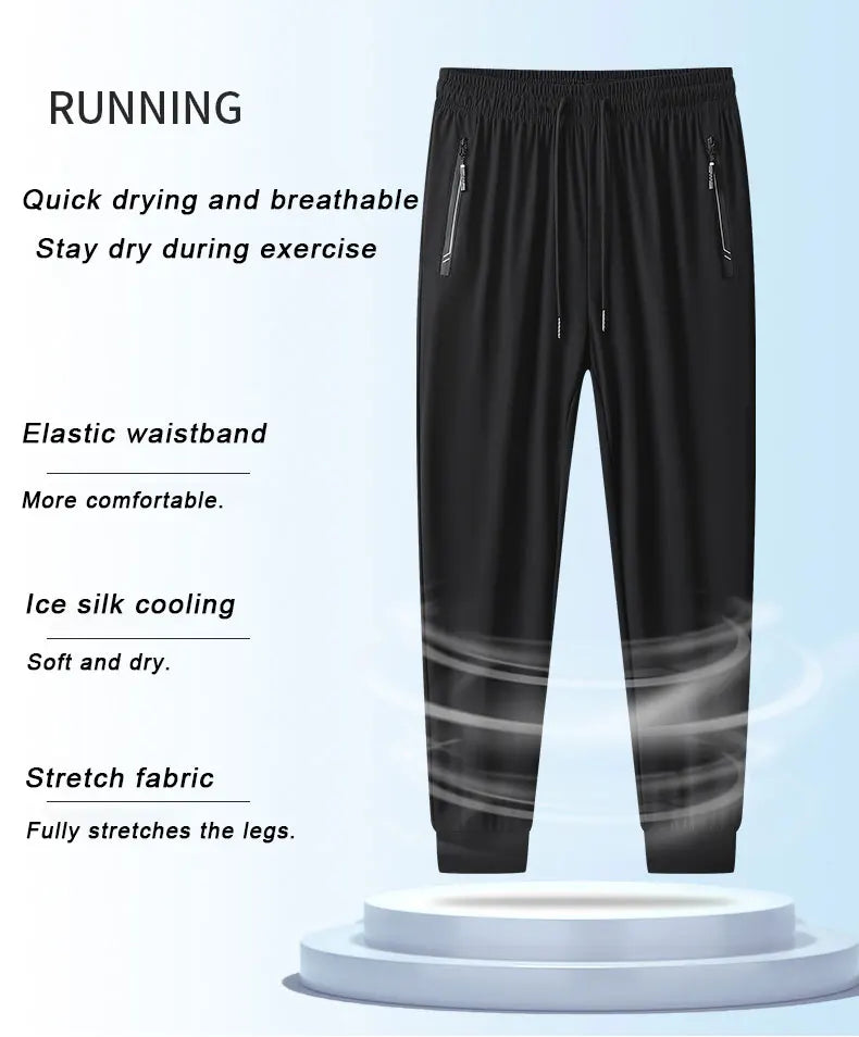 Running Pants Jogging Casual Summer Thin Elastic Sweatpants Quick Dry Ice Silk Straight Pants Sports Gym Breathable Men Trousers