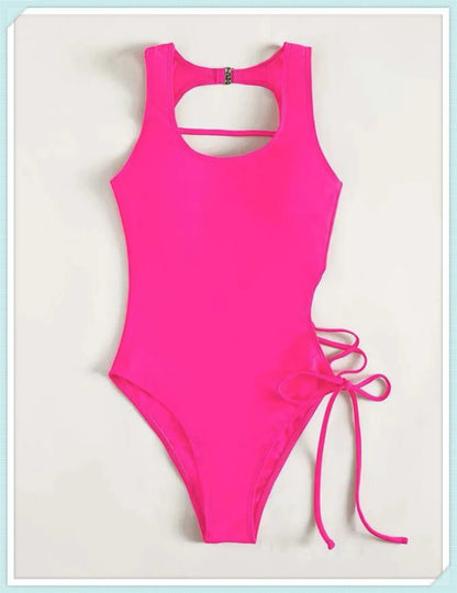 Lace Up Back Swimsuit One Piece Printed Swimwear Women Backless Bathing Swimming Suit Female Padded Beachwear Bodysuit