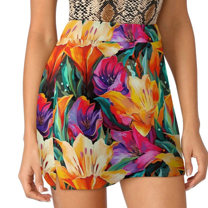 Lily Floral Tulips Skirt Summer Colorful Flowers Fashion Casual A-line Skirts Elegant Mini Skirt Woman Design Oversized Clothing
