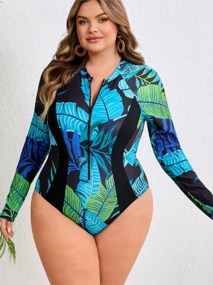 L-4XL Plus Size High One-Piece Swimsuit Long Sleeve Rash Guard Women's Push Up Large Size Swimsuit  Big Size Tummy Control Swimwear Bikini Sets