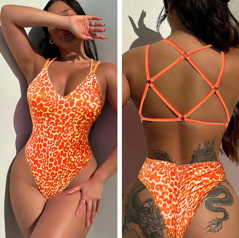 Solid Color or Pattern Swimsuit Pad Beach One Piece Swimwear Women Bathers Hi Cut