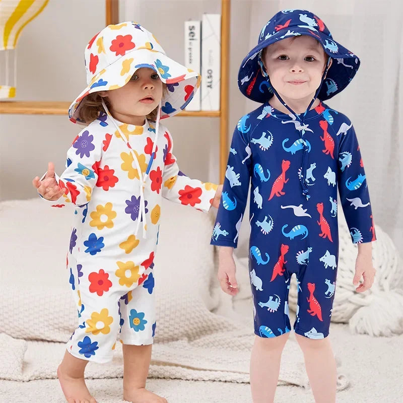 UV Baby Boy Swimsuit One Piece Swimming Jumpsuit Ruffles Bathing Suit SPF 50 Long Sleeve Kids Swimwear for Girls 1 2 3 4 5 6 Yrs