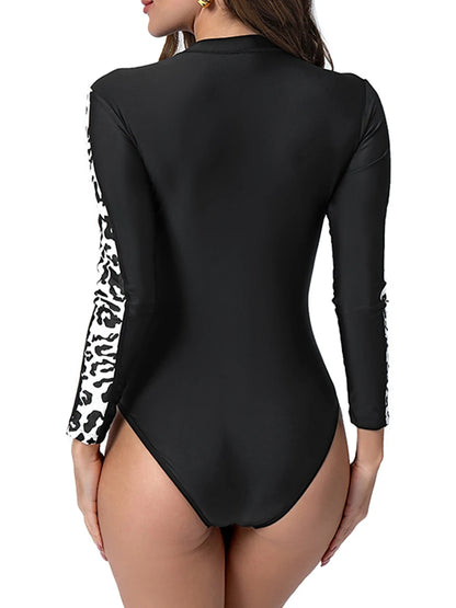 Leopard Long Sleeve Surfing Swimsuit Women Slim Rash guard Swimwear Female Bathers Bathing Swimming Swim Suit XXL