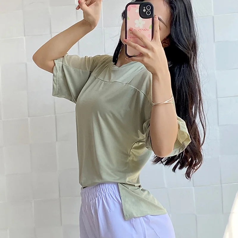 Plus Size Sports Shirt for Lady Women S-XXXXXL Crop Top Yoga T-Shirts Gym Workout Cover-up Short Sleeve Shirts