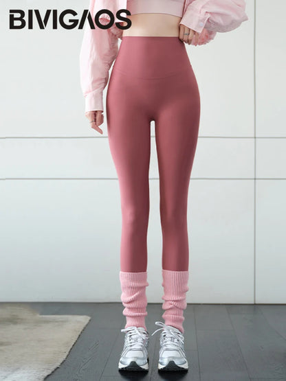 BIVIGAOS Spring Summer Ice Silk Thin Feeling Sharkskin Leggings Women Thin High Elastic Tight Sport Fitness Yoga Leggings