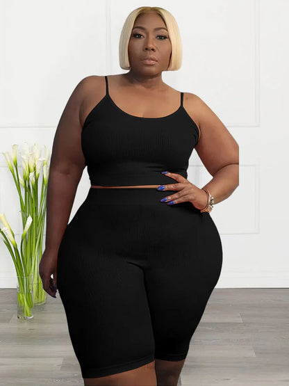 Wmstar Plus Size Shorts Sets Vest Crop Top and Pants Matching Set Casual Cycle Bike Outfits Two Piece Set