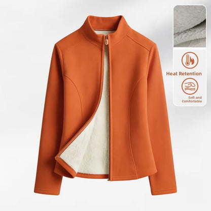 Women's Fleece Lined Slim Fit Yoga Jacket Stand Collar Thickened Zipper Short Coat Warm Fitness Outerwear for Autumn Winter