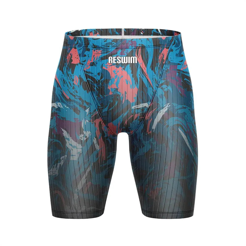 Summer Men's Pro Swim Jammer Athletic Practice Knee-Length Swimsuit Short Lycra Swimming Trunks Beach Tights Shorts Surf Pants