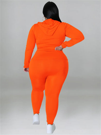 Wmstar Plus Size Two Piece Outfits Women Hoodies Sweatsuit Leggings Pants Sets Solid Stretch Matching