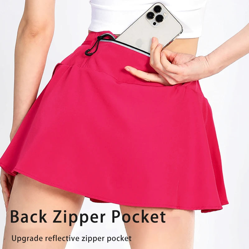 6-Pocket Women Tennis Sports Skort Quick Dry Running Skirt with Mesh Pouch & Built-in Shorts for Yoga Exercise Training Workout