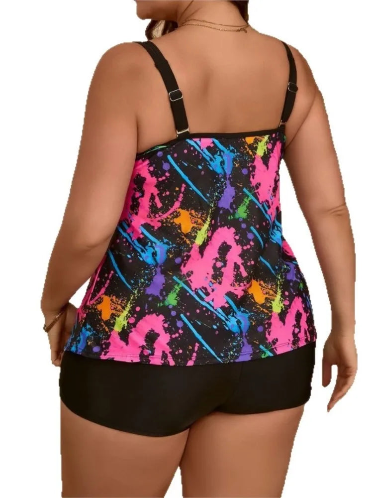 L-5XL Plus Size High Waist Tankini Women's Push Up Large Size 3XL 4XL Swimsuit Summer Tummy Control Swimwear Tankini Sets