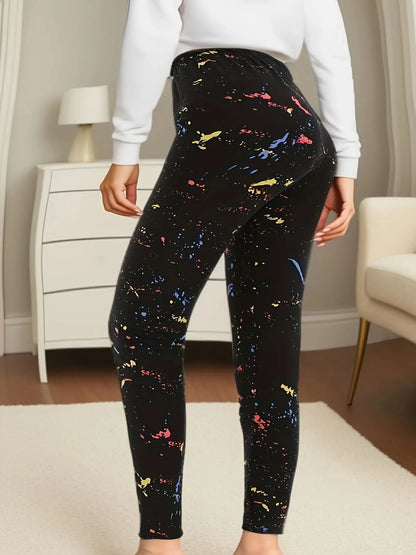 Black Inkjet Plus Size Sports Tight Women's Leggings High Elasticity Casual Fitness And Ankle Nine Point Pants