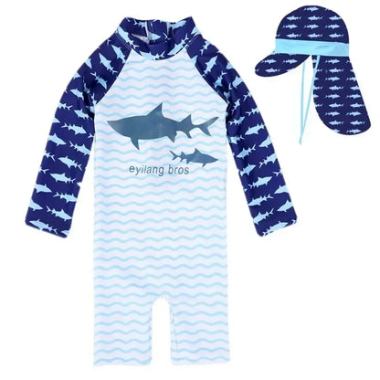 Baby Swimsuit One-Piece Bathing Suit Boy with Sun Cap UPF50 UV Protection Long Sleeve Dinosaur Children's Swimwear for Toddler