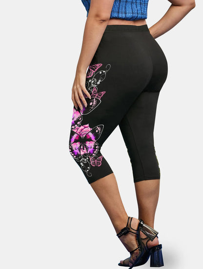 Plus Size High Waist Capri Leggings Ladies Yoga Body Shaping Black Casual Jeggings 3D Printed Skinny Pencil Pants 5XL