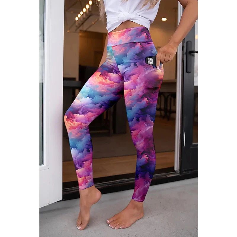 High Quality Women Elastic Pocket Pants Fashion High Waist 3D Printing Stretch Fitness Girls Leggings