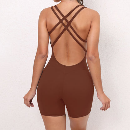 Pad Cross Back Women Lycra Fitness Gym One Piece Jumpsuit Leggings Workout Pant Female Shorts Active Wear Sport Outfit Suit