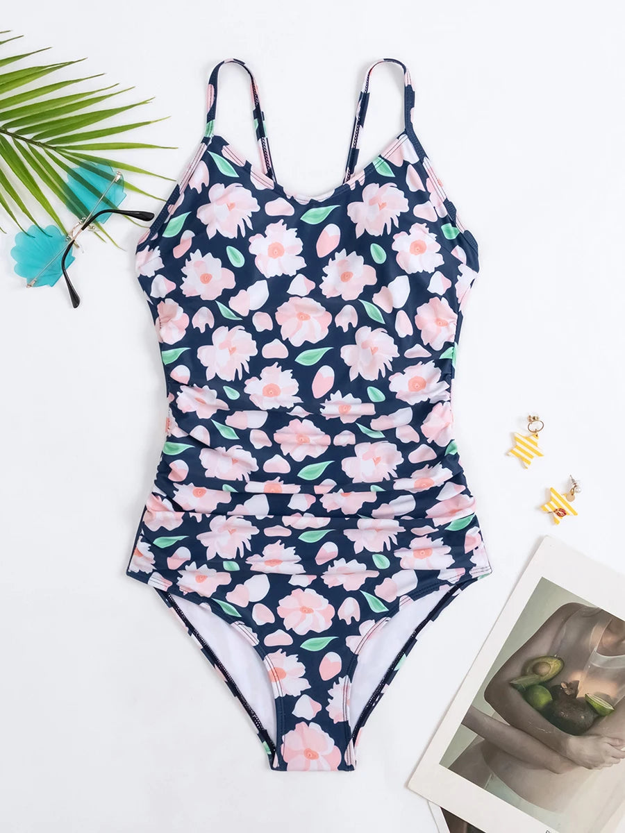 Floral Swimsuit Women One Piece Vintage Design Swimwear Female Backless Beachwear Bathers Bathing Swimming Swim Suit