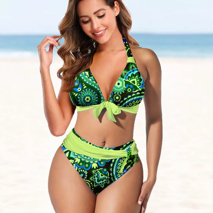 Womens Flower Swimming Suit Bikini Set Fantastic Women Striped Swimsuit Swimwear Beachwear Bathing Suit Two Pieces Floral S-6XL