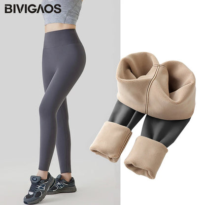 Autumn Winter Alpaca Velvet Shark Leggings Women Thick Warm Leggings High Waist Seamless Slim-Fit Thermal Pants