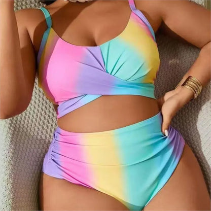 Plus Size High Waist Bikini Women's Push Up Large Size Swimsuit Big Size Tummy Control Swimwear Bikini Sets