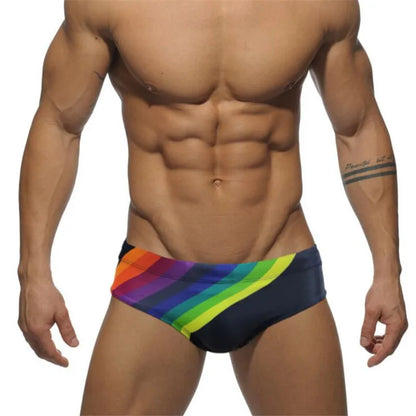 Swimwear Boy Rainbow Print Swimsuit Sexy Swimming Trunks Men's Low Waist Swim Briefs Push Up Cup Beach Shorts Wear