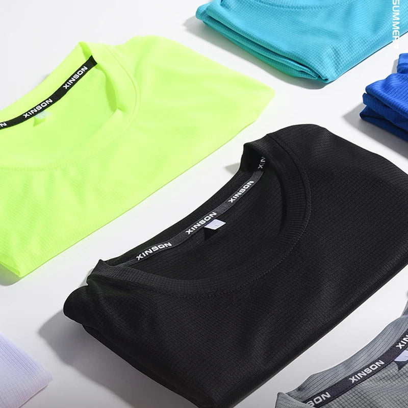 Mens Short Sleeve Sport t Shirt Quick Dry Running t-Shirt Breathable Fitness Shirt Top Ice Silk Gym Football Jerseys Man Clothes