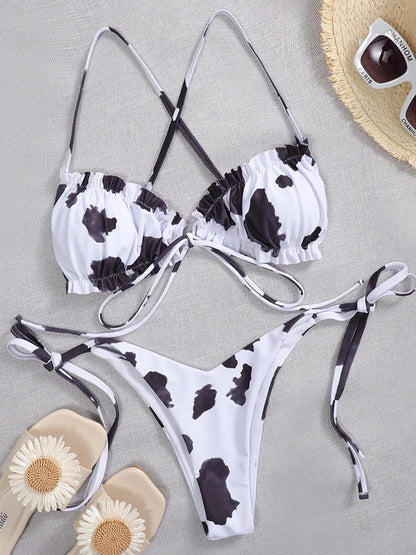 Ruffle Frilled Micro Thong Bikini Women Swimwear Female Swimsuit Two-pieces Bikini set String Bather Bathing Suit Swim